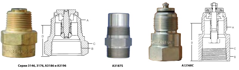 Обратные клапаны для резервуаров и трубопроводов серий 3146, 33176, A3186, A3187S, A3196 и A3276BC
