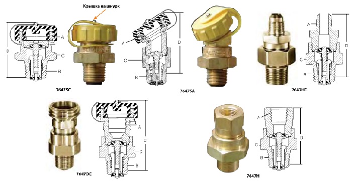 Двойные наполнительные клапаны серии 7646 для автопогрузчиком, резервуаров моторного топлива и жилых вагончиков