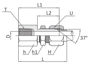 Фитинг прямой конфигурации под развальцовку 37&deg; серии FBFC для соединения метрических и дюймовых трубок.
