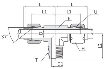 Тройник под развальцовку 37&deg; серии FBTM для соединения метрических и дюймовых трубок.