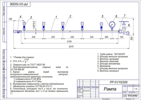 Рампа разрядная на 10 баллон РР 01/10/200 Рампа разрядная на 10 баллон РР 01/10/200
